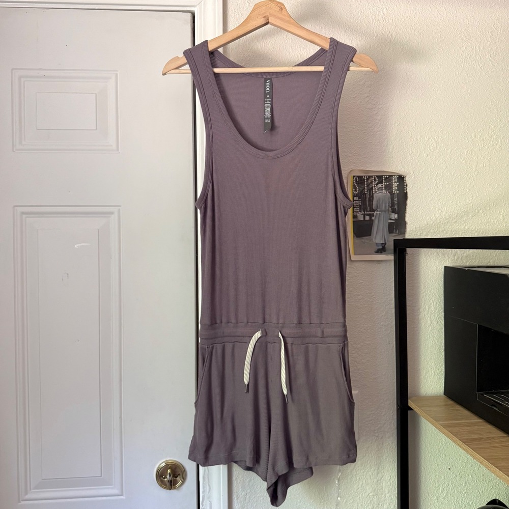 VUORI plum purple grey scoop neck athletic rib ribbed romper